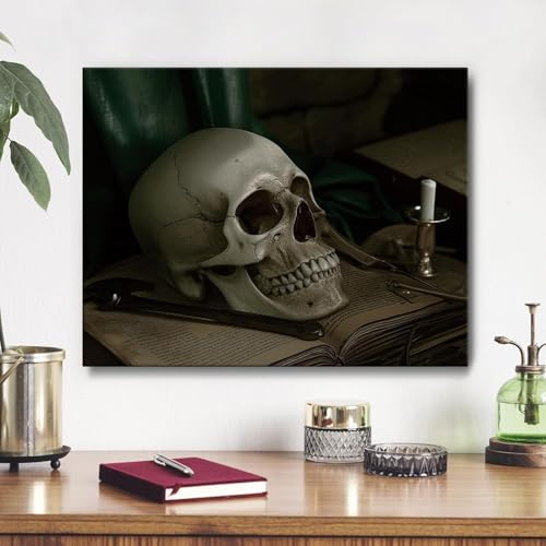 Image of JBER Framed Wall Art Gothic Halloween Canvas with Modern Vintage Skull Painting Print for Living Room, Bedroom, Office & Home Decor, 30x40cm