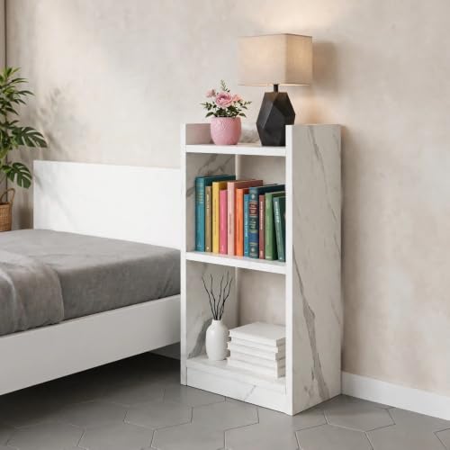 Image of SBF Furniture 3 Tier Wooden Bookshelf, Engineered Wood Book Rack, Multipurpose Storage Shelf for Books, Decor & Kitchen, Compact Space-Saving Shelf (White)