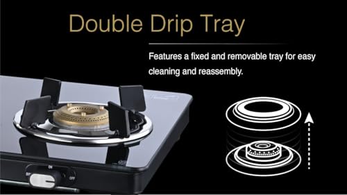 Image of USHA Ebony Neo Slim 3 burner (EBNSL3RGC) with stainless steel body, glass cooktop, large space for parallel cooking, and removable drip tray