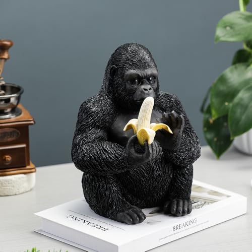 Estatua de Gorila comiendo Banana de Resina 9.4 pulgadas miniatura 6