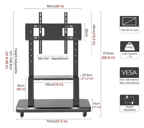 Soporte móvil para TV con ruedas para 50-75 pulg miniatura 2
