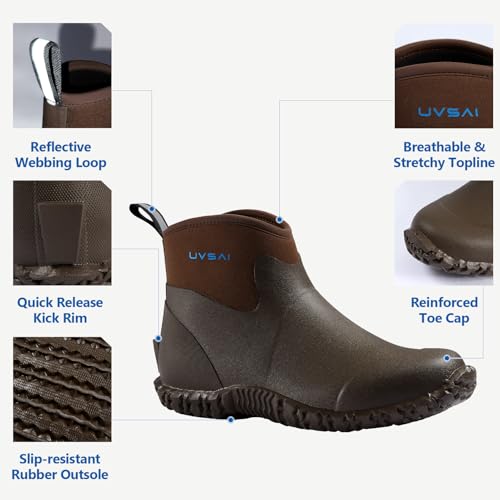 Men's Waterproof 5.3-inch Ankle High Garden Shoes Rain Boots Slip-On Footwear for Gardening Farming Lawn Care Yard Work3