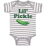 Custom Personalized Baby Bodysuit Lil Pickle Vegetables Funny Cotton Boy & Girl Striped Baby Clothes Stripes Gray White Design Only 6 Months
