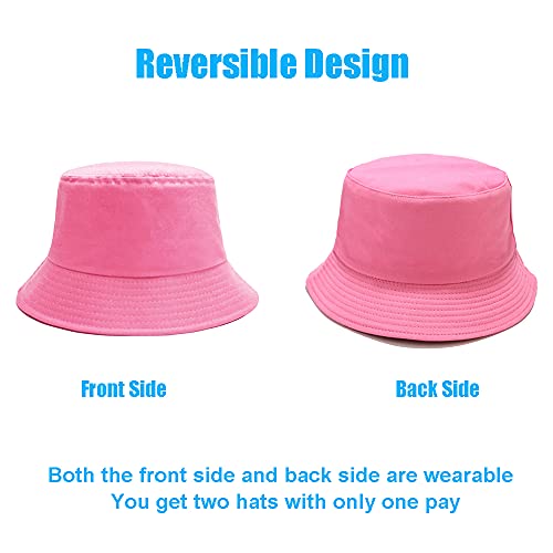 Image of Bucket Hat for Women Men, Reversible Cotton Summer Sun Beach Cap Solid Color Style