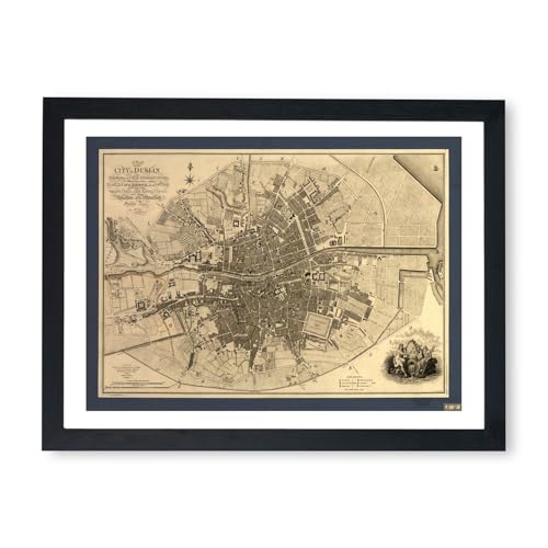 Dublin City Map 1797 affiche encadrée pour un bureau vintage