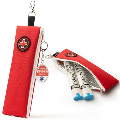 Hiverst Upgraded Insulated Travel Case for 2 EpiPen and Medications, Slim Heat-Resistant Organizer with Keychain Clip for Emergency Storage, Ideal for Diabetes Care, 7.87x2.67 inch, 1 Pack