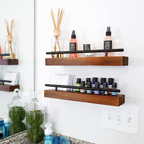 Ripple Creek Floating Shelf Spice Rack - Multipurpose Pantry, Kitchen & Bathroom Wall Mounted Organizer For Spices, Essential Oils - Rustic Wood Hanging Shelving For Home - Solid Pine #TOP3