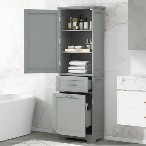 Virubi 68" Tall Bathroom Cabinet with 2 Drawers, Door and