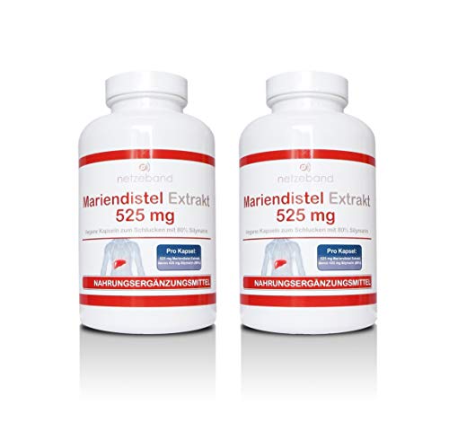 Mariendistel Extrakt 525 mg - 80% Silymarin (420mg) - 400 vegetarische Kapseln - frei von Trennmitteln und Füllstoffen (2 Packungen a 200 Kapseln) Cover