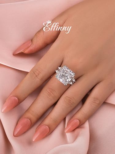 10ct Luxurious Crushed Ice Radiant Cut Three Stone Engagement Ring,Big CZ Simulated Diamond 925 Sterling Silver Promise Ring for Wedding,Daily,Travel3