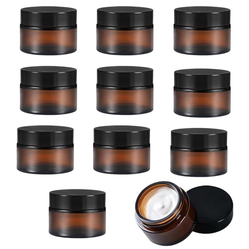Amber Tarro vacío de cristal, 11 unidades de crema para rellenar, 30 ml, recipiente de cristal marrón con tapa, vacíos rellenables, para cosméticos, cremas, lociones, aceites (negro)
