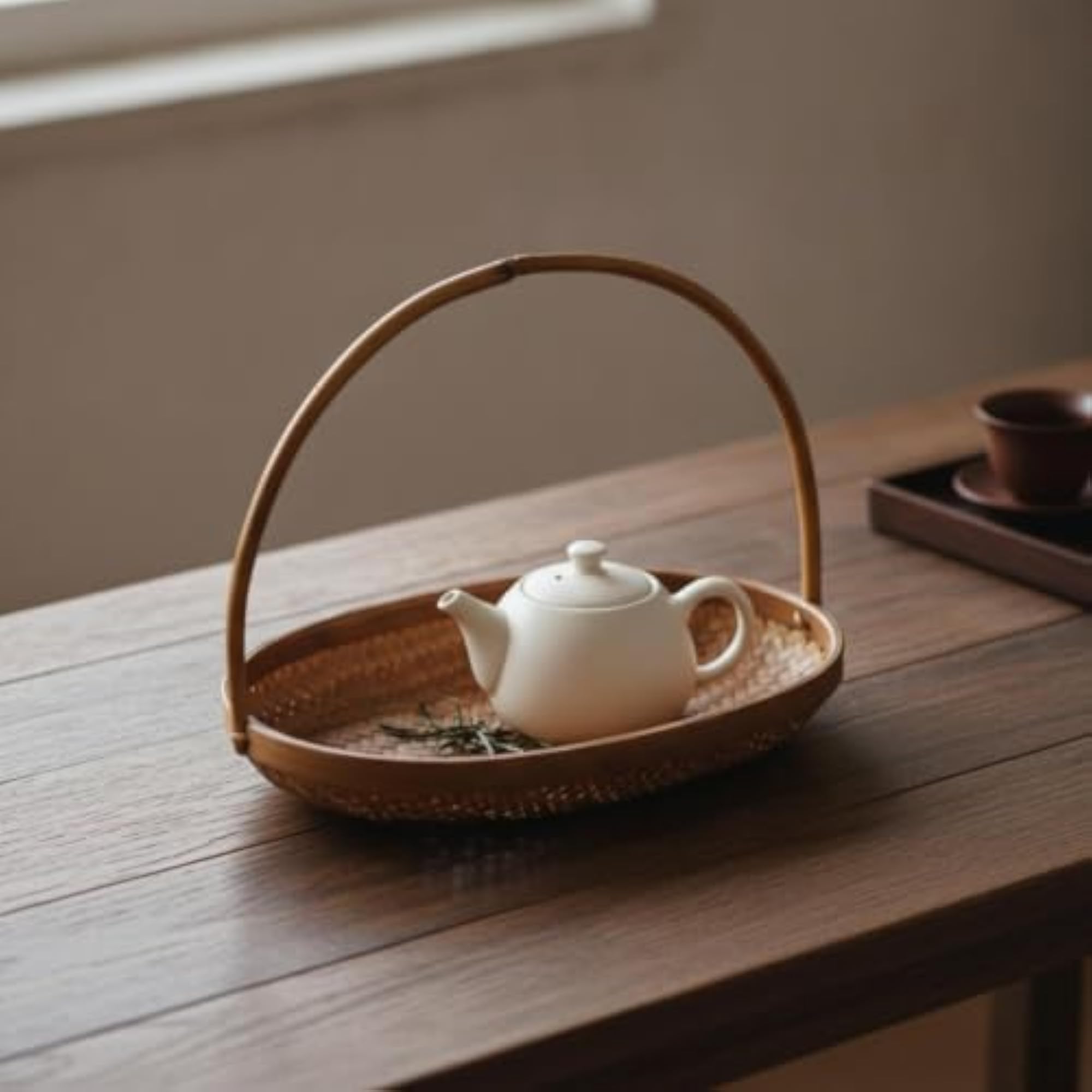 Handwoven Bamboo Basket with Handle