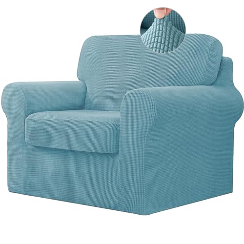Juegos de Fundas Elásticas para Sofá con Respaldos Separados y Cojines para Asientos, Funda Antideslizante para Sofá con Banda Elástica, Protector de Muebles (1 Plaza,Azul Claro)