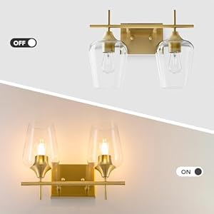 VONLUCE Bathroom Vanity Light, 2-Light Bathroom Light Fixture Over Mirror, Vanity Light Fixtures with Clear Glass, Modern Wall Sconce for Bathroom Bedroom Hallway Kitchen, Brushed Gold VONLUCE Bathroom Vanity Light 2 Light Bathroom Light Fixture Over Mirror Vanity Light Fixtures with Clear Glass Modern Wall Sconce for Bathroom Bedroom Hallway Kitchen Brushed Gold