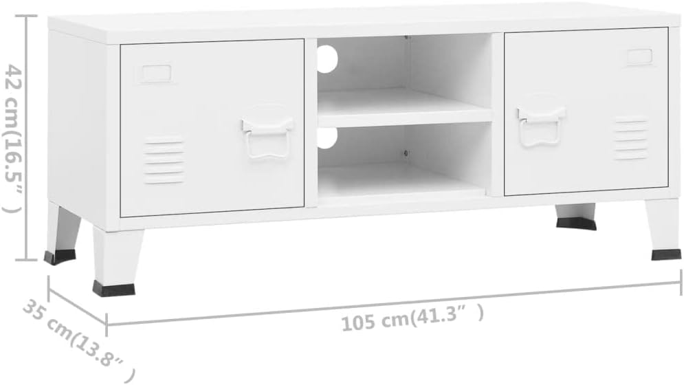 Industrial White TV Cabinet with 2 Doors and 1 Shelf, Metal Entertainment Center TV Console Table Media Furniture for Living Room, Office, Bedroom 41.3"x13.8"x16.5"