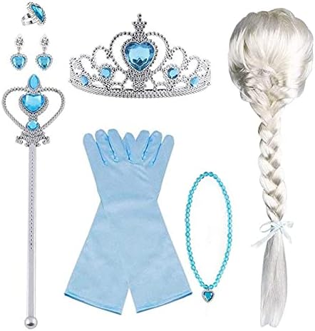 Vicloon Prinzessin Kostüme Zubehör Set of 7, Mädchen Dress up Zubehör mit ELSA Handschuhe, Pfirsichherz Krone, Zauberstab, Ring, Halskette, Ohrring für Geburtstage, Cosplay und Fes