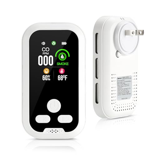 Smoke and Carbon Monoxide Detectors Plug in Wall, 4-in-1 CO Detector Smoke Alarm Humidity & Temp Meter, Portable Carbon Monoxide Alarm HD Screen, CO Monitor for Home Travel Hotel Camping RV (White)