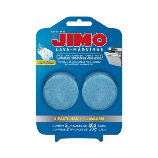 JIMO Lava Máquinas Lavagem Interna de Lava Louça Limpeza e Higenização Elimina Gordura e Resíduos Detergente Concentrado Hidrossolúvel 2 pastilhas