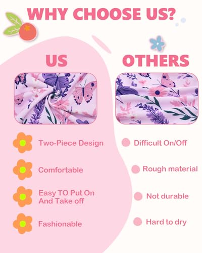 ALVABABY Girls' Swimsuit with Hat, Girls' Rash Guard Sets,Puffed Sleeve,3M-4T Bathing Suit for Outdoor Activities4