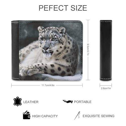 Men And Women Wallets Bifold Leather Pocket Wallet Ladies Mini Short Purse, Snow Leopard Printed Leather Passcase Security PU Wallet2