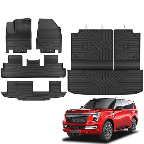 KARPAL Floor Mats for Nissan Pathfinder 2022-2025 2026 (7&8 Seats) TPE Rubber All Weather Protection Floor Liners Accessories Car Mats Front & 2nd & 3rd Row & Cargo Liner