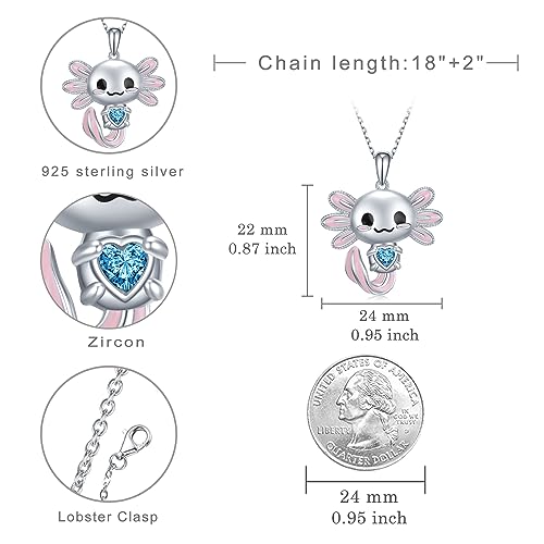 Image of Axolotl Necklace 925 Sterling Silver Axolotl Pendant Cute Animal Jewelry Gift for Women