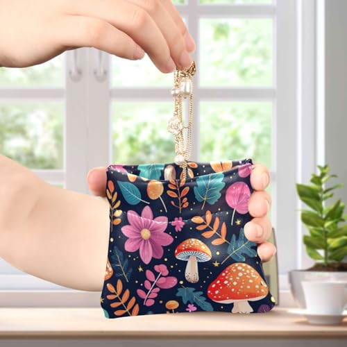 Flowers and Mushrooms Coin Purse Leather Pouch Change Purse, Squeeze Coin Pouch for Cards, Keys & Lipsticks, Unisex4