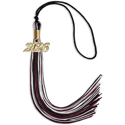 Pompon tricolore diplômé avec breloque année dorée 2026 - 2