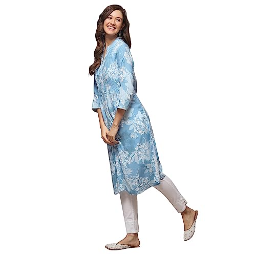 Image of BIBA Women Rayon Regular Fit Liva Straight Printed Kurta