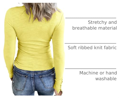 Image of KINLONSAIR Women Long Sleeve Henley Shirts Scoop Neck T-shirt Basic Tops