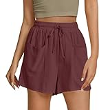 Damen-Shorts, Sommer, einfarbig, locker, Sport, Damen, schick, Sommer, breit, fließend, Jogging-Shorts, hohe Taille, mit Tasche, lässig, Strand, Fitnessstudio, kurz, elastisch, bequem, Nr. 68, l
