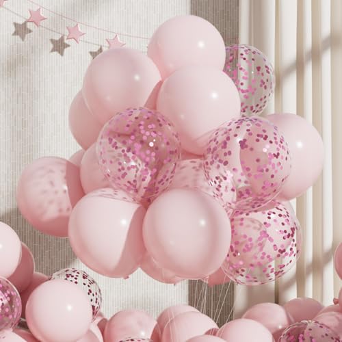 Image of RainbowQ Pastel Pink Latex Balloons: 55Pcs 12 inch Pale Pink Confetti Party Helium Latex Balloon Ribbons for Birthday Anniversary Valentines Graduation Wedding Decoration