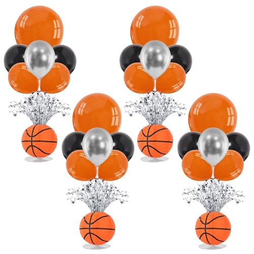 4 Sets Basketball Party Balloons Stand Kit Basketball Lanterns Table Centerpieces Sports Themed Balloons Stand Kit with Metallic Foil Spray for Men Boys Game Birthday Party Baby Shower