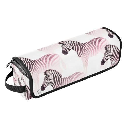 Bolsa de viaje para herramientas de cabello con tapete resistente al calor impermeable para planchas y rizadores de pelo, organizador de viaje para herramientas calientes, estilo con estampado acuarela rosa de cebras miniatura 1