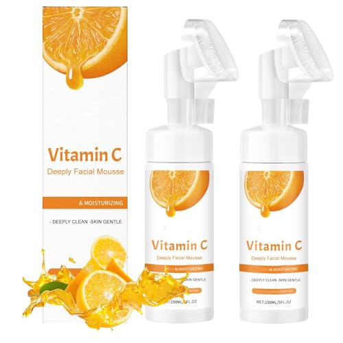 Nettoyant moussant visage vitamine C avec brosse intégrée et aloe vera - Lot de 2 flacons
