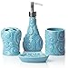 Set di accessori per il bagno - 4 forni Set da bagno in ceramica con dispenser per sapone liquido o lozione, portaspazzolino, bicchiere e portasapone - Set decorativo con dettagli in rilievo