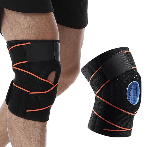 Rodilleras Menisco y Ligamento - Rodillera Terapeutica Ajustable - Rodillera Rotuliana - Rodillera Neopreno y Nylon - Rodillera Ortopedica - Rodilleras Gimnasio - Rodillera Estabilizadora (Naranja)