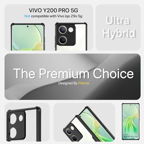 Image of Pikkme Vivo Y200 Pro 5G Back Cover | Crystal Clear Transparent Back | Ultra Hyrbid | Full Camera Protection | Raised Edge | Bumper Back Case (Black)