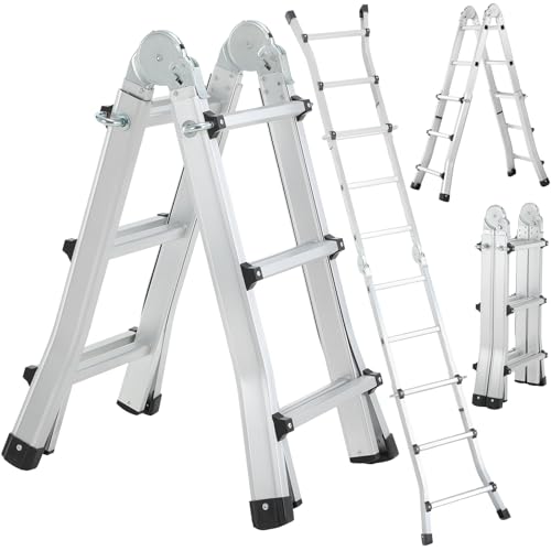 TLGREEN Scala telescopica 2.86M Scala multiuso in alluminio scala allungabile 3x2 pioli 3 in 1 telescopica multifunzione pieghevole cavalletto di prolunga a gradini e bifacciale portata massima 150 kg