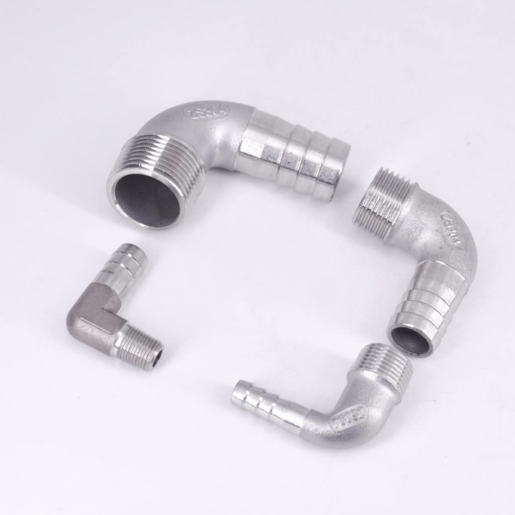 Conector de Manguera 1 Pieza de Conector de Tubo de Codo, Conector de Manguera Macho BSP de 90 Grados, Conectores de Tubo de Acero Inoxidable 304(1l2 BSP To 8mm)
