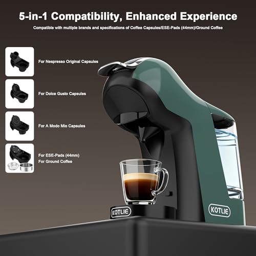 Image of Upgrade 19 Bar 5in1 Espresso Capsule Coffee Maker for Nespresso /Dolce Gusto /LAVAZZA MIO /LAVAZZA Coffee Pod and Ground /ESE Coffee, Automatic Capsule Small Coffee Machines, EM-308B