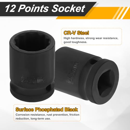 Image of HARFINGTON 2pcs 1 /2 inch Drive x 20mm Shallow Impact Socket 12-Point Metric CR-V Steel Spindle Nut Impact Flip Sleeve for Home Auto Nuts Bolts Repair