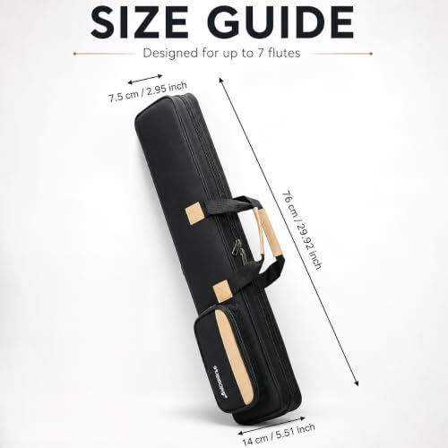 Image of Street27 Premium Padded Flute Carry Bag, 1200D Oxford Cloth Gig Bag for Up to 7 Flutes with Adjustable Shoulder Strap, Water-Resistant Lightweight Instrument Carry Case, Black, 75cm