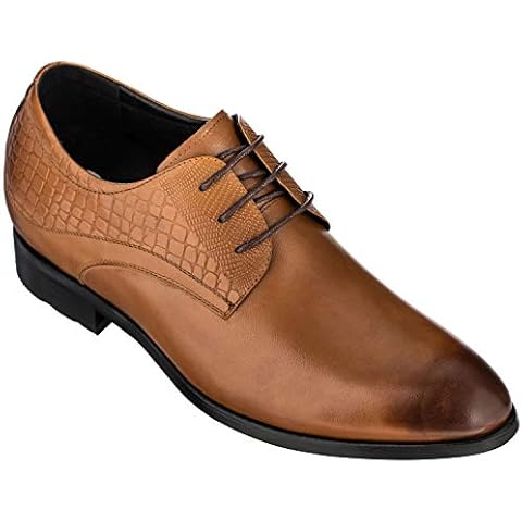 CALTO Height Increasing Elevator Shoes 3 Inches Taller - Light Tan Leather Dress Shoes - Men Invisible Elevated High Heels Oxfords A329013 - Size 9 D(M) US Cover