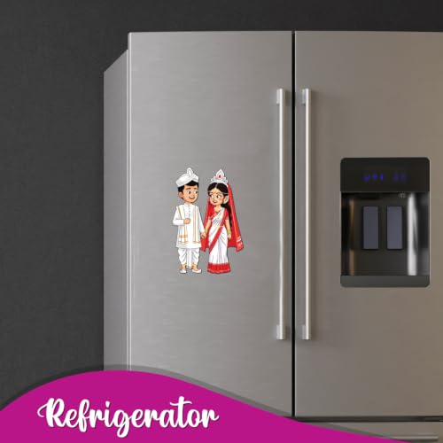 Image of Bhai Please Bengali Wedding Couple Theme Wooden Fridge Magnet - Couple Gift