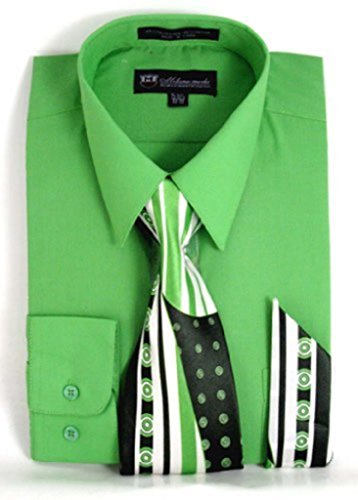 Milano Moda Men's Long Sleeve Dress  With  Tie And Handkie SG21A-Apple-16-16 1/2-36-37