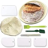 - - - Conleke 25,4 cm runder Gärkorb mit Leinen-Auskleidung, 4 Teigschaber, 1 Brotbürste, 2 Teigmesser/Brotschneider, natürliches Rattan-Sauerteig-Körbchen, perfekt für die Brotherstellung.