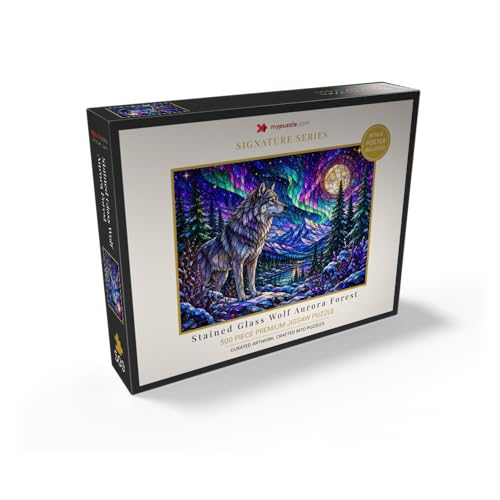 Puzzle de 500 Piezas MyPuzzle Stained Glass Wolf Aurora Forest - Rompecabezas Premium para Adultos miniatura 2