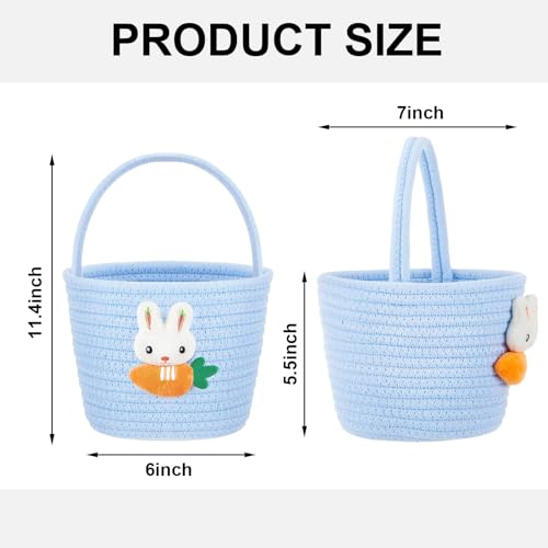 Image of Domensi 1 Pcs Empty Easter Basket for Eggs Hunt Small Bunny Basket with Handle Soft Cotton Rope Woven Gifts for Candy Easter Days Decoration Party Holidays (Blue)