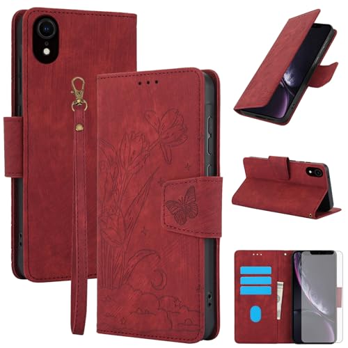 Coque iPhone XR Asuwish avec étui portefeuille et protège-écran